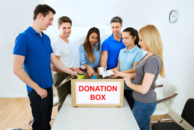 group of people giving donation